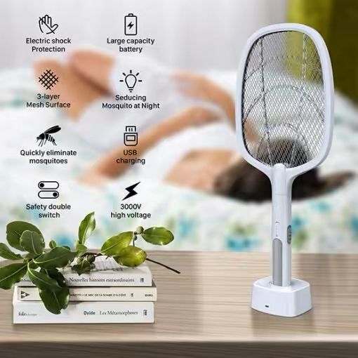 Rechargeable Electric Mosquito Swatter Racket – USB Fast Charging Bug Zapper with LED Light