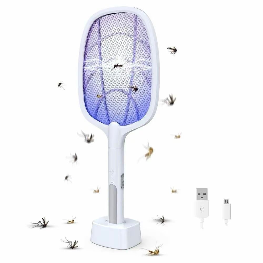 Rechargeable Electric Mosquito Swatter Racket – USB Fast Charging Bug Zapper with LED Light